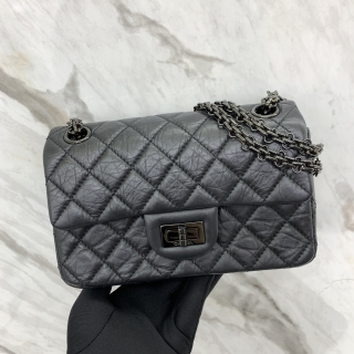 CHANEL BAG 2.55 AS0874 CALFSKIN SO BLACK 20CM MINI CHAIN SHOULDER BLACK RFID MICROCHIP GA862AP5