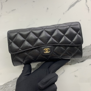 CHANEL SLG CAVIAR SKIN AP0241 LONG WALLET GHW BLACK NO.31 W/CARD 31612283