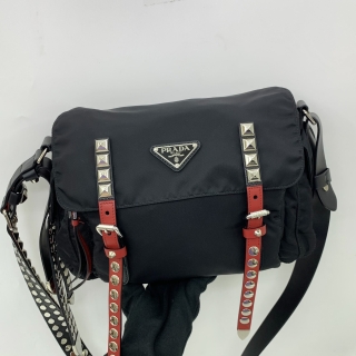 PRADA BAG NYLON MESSENGER STUDS RED 1BD118