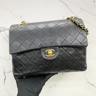 CHANEL BAG MATELASSE DOUBLE FLAP 25CM TALL MEDIUM GHW  BLACK  NO.1 (NO CARD) 1933035