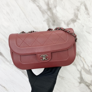 CHANEL BAG CAVIAR SKIN 25CM SINGLE FLAP CHAIN SHOULDER RED SHW NO CARD NO.20 20171963