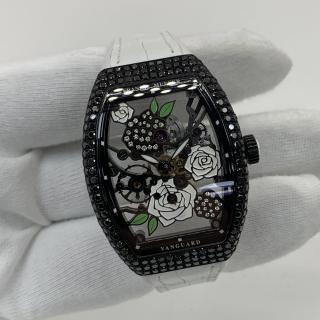 FRANCK MULLER WATCH VANGUARD V35 S6 SQT ROSE SKELETON BLACK DIAMONDS AU750 FULL SET YEAR 2022