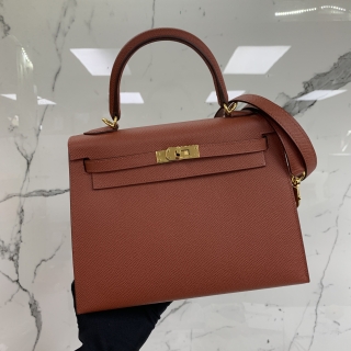 HERMES BAG KELLY 25 EPSOM SELLIER U STAMP GHW ROUGE (W/STRAP, CLOCHETTE, KEYS, LOCK)