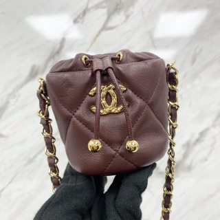 CHANEL SLG LAMBSKIN MAROON DRASWSTRING SHOULDER NO.31 NO CARD 31586134