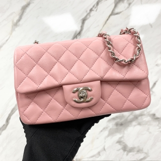 CHANEL BAG MATELASSE MINI FLAP LAMBSKIN CHAIN RECTANGLE 20CM PINK SHW NO.27 W/CARD 27903374