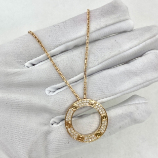CARTIER FINE JEWELRY NECKLACE CRB7224527 LOVE CIRCLE DIAMOND PAVE PG750 FULL SET YEAR 2025 16.3G 665BOJ