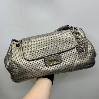 CHANEL BAG 2.55 PERFORATED CHAIN SHOULDER SLIVER NO.12 W/CARD PUNCHING LEATHER 12046260