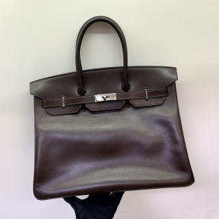 HERMES BAG BIRKIN 35 SWIFT ÉBÈNE PHW □J STAMP (NO KEYS)