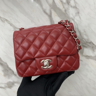 CHANEL BAG MATELASSE A35200 LAMBSKIN MINI 17CM SQUARE RED SHW MICROCHIP JLG5U7J8