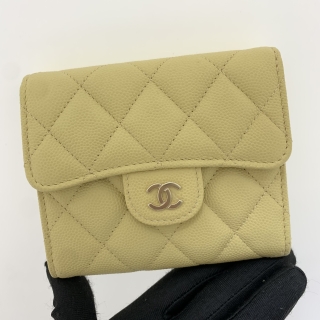 CHANEL SLG CAVIAR SKIN AP0231 COMPACT TRIFOLD YELLOW SHW PP9GG0N7