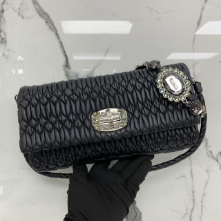 MIU MIU BAG LEATHER MATELASSÉ CRYSTAL RHINESTONE SHOULDER
