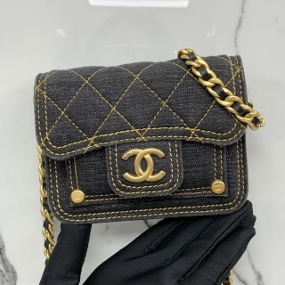 CHANEL BAG MATELASSE DENIM MINI SQUARE BLACK GHW 12CM MICROCHIPPED NT72CK0A