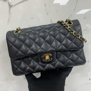 CHANEL BAG CLASSIC FLAP SMALL LAMBSKIN 23CM DOUBLE FLAP BLACK GHW NO.27 WC 27135139