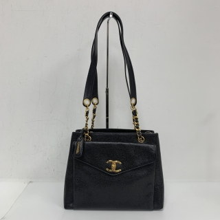 CHANEL BAG CAVIAR SKIN VINTAGE CHAIN SHOULDER TOTE BLACK GHW W/CARD NO.3 3500902