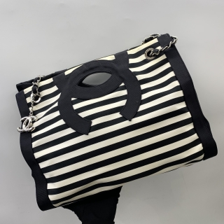 CHANEL BAG  MARINE 2010 CHAIN TOTE 2WAY STRIPE BLACK WHITE CC COCO NO.13 13190110