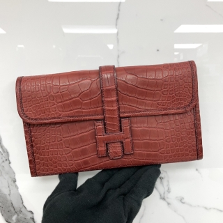 HERMES SLG JIGE DUO ALLIGATOR MAROON C STAMP W/POUCH