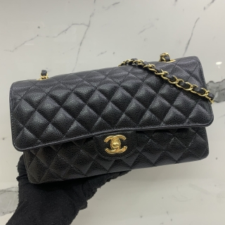CHANEL BAG CAVIAR SKIN BLACK CLASSIC W FLAP RFID 2025 MEDIUM 25CM A01112 K78GJK92
