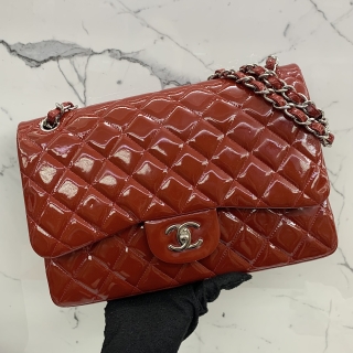 CHANEL BAG CLASSIC FLAP PATENT JUMBO RED NO.14 14443754
