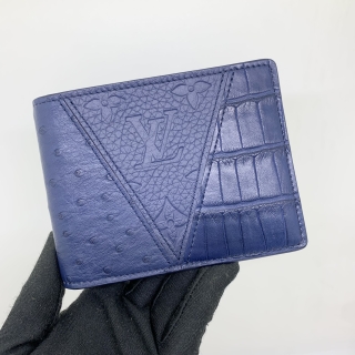 LOUIS VUITTON SLG EMPREINTE OSTRICH / CROCODILE MULTIPLE WALLET BLUE RFID