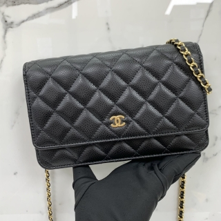 CHANEL SLG WALLET ON CHAIN CAVIAR SKIN BLACK GHW RFID