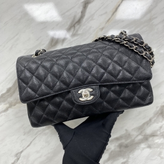CHANEL BAG CLASSIC FLAP CAVIAR SKIN MEDIUM 25CM DOUBLE FLAP SHW (HOLO REMOVED)