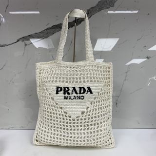 PRADA BAG RAFFIA STRAW TOTE HAND WHITE 1BG393