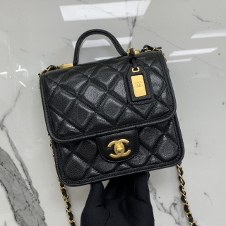CHANEL BAG CAVIAR SKIN TOP HANDLE SMALL FLAP BLACK GHW RFID MICROCHIPPED