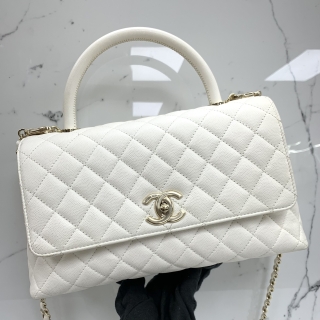 CHANEL BAG CAVIAR SKIN A92991 COCO HANDLE MEDIUM 29CM 2WAY GHW WHITE RFID MICROCHIP JEX91JP3