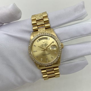 ROLEX WATCH DAY DATE 18238 YG750 DIAMOND BEZEL AFTER DIAMOND WATCH ONLY W/ EXTRA LINK 131.96G R874000