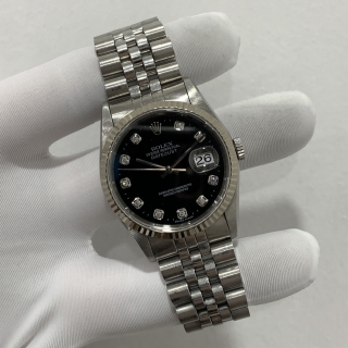 ROLEX WATCH DATEJUST 16234G DIAMONDS 10PD T SERIAL T352945 FULL SET 1997 BLACK DIAL