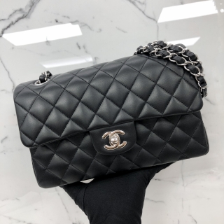 CHANEL BAG MATELASSE CLASSIC DOUBLE FLAP 23CM LAMBSKIN BLACK SHW MICROCHIPPED