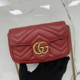 GUCCI BAG MARMONT 476433 SUPER MINI CHAIN SHOULDER RED