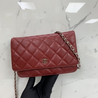 CHANEL BAG LAMBSKIN CHAIN WALLET RED NO.16 NO CARD 16888832