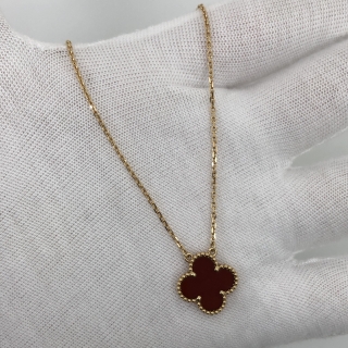 VAN CLEEF & ARPELS FINE JEWELRY NECKLACE VINTAGE ALHAMBRA CARNELIAN YG750 5.14G 2025 CERT