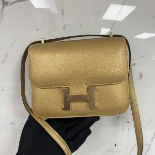 HERMES BAG CONSTANCE MINI 18 DORE W STAMP GHW METALLIC GOLD CHARMKILA