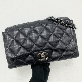 CHANEL BAG MATELASSE TRIPLE POUCH CHAIN SHOULDER LAMSKIN BLACK SHW NO.14 WITH CARD 14508334