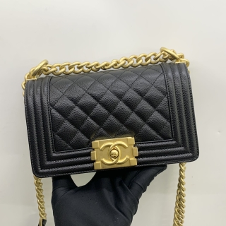 CHANEL BAG BOY CAVIAR SKIN 20CM SMALL RFID BLACK GHW XU038943