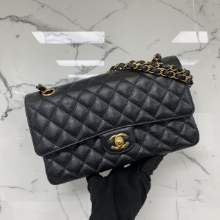 CHANEL BAG CLASSIC FLAP A01112 CAVIAR 25CM MEDIUM DOUBLE FLAP BLACK GHW MICROCHIPPED W/RECEIPT 2022 G78L9N68