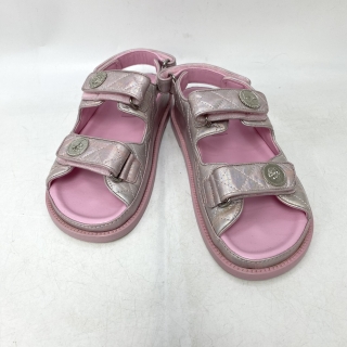 CHANEL SHOES SANDALS G35927 VELCRO CC COCOMARK CAMELIA IRIDESCENT PINK #38C