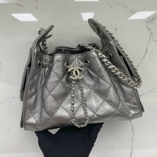 CHANEL BAG CAVIAR SKIN AS5631 CHANEL25 MINI HOBO MICROCHIPPED RFID SILVER SHW