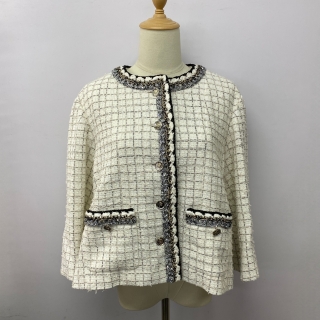 CHANEL CLOTHES JACKET P79364 WHITE, TWEED FLARED