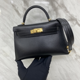 HERMES BAG KELLY MINI SELLIER CHEVRE CHAMKILA BLACK GHW
