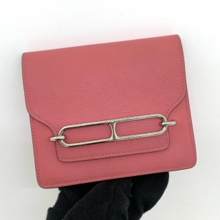 HERMES SLG ROULIS SLIM COMPACT WALLET EVERCOLOR PINK PHW Z STAMP ZAM001UH