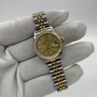 ROLEX WATCH OYSTER PERPETUAL 69173G DATEJUST CHAMPAGNE DIAL 18 LINKS W/BOX