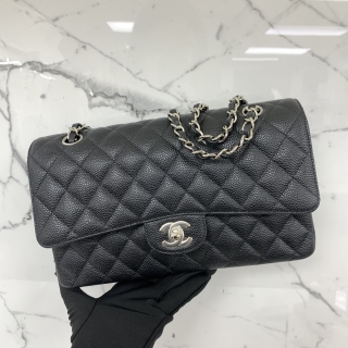CHANEL BAG CAVIAR SKIN MEDIUM 25CM DOUBLE FLAP SHW (HOLO REMOVED)