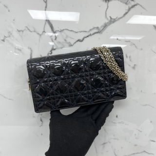 DIOR BAG CANNAGE PATENT CHAIN WALLET CLUTCH BLUE (WITH 2 INSERTS)