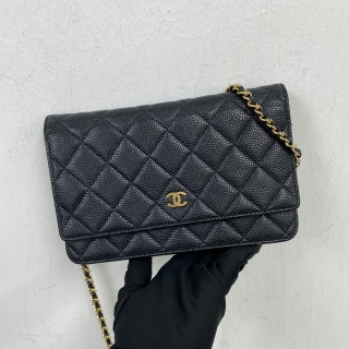 CHANEL BAG CAVIAR SKIN WALLET ON CHAIN WOC BLACK GHW NO.25 NO CARD 22515022