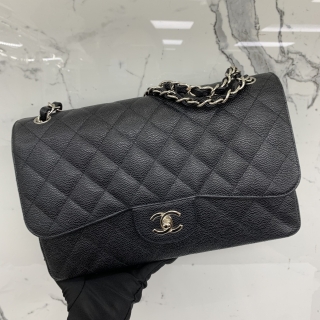 CHANEL BAG CLASSIC FLAP CAVIAR SKIN 30CM JUMBO DOUBLE FLAP NO.18 W/CARD