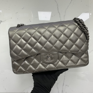 CHANEL BAG MATELASSE LAMBSKIN DOUBLE FLAP JUMBO 30CM SHW GREY NO CARD, NO.18 18792392