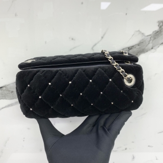 CHANEL BAG AP4164 MINI VELVET DIAMANTÉ FLAP BLACK PTA6T80